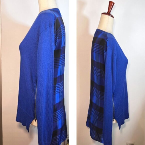 CENTRAL PARK WEST Cobalt Mixed Material Silk Back Cotton Front Sweater Size S - Picture 6 of 16